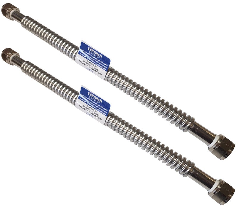 Eastman 2 Pack Heavy Duty Durable Stainless Steel Corrugated Water Flex Connector with Extra Thick Washers for Water Heater and Water Softener (24x3/4 FIP) - Image 1